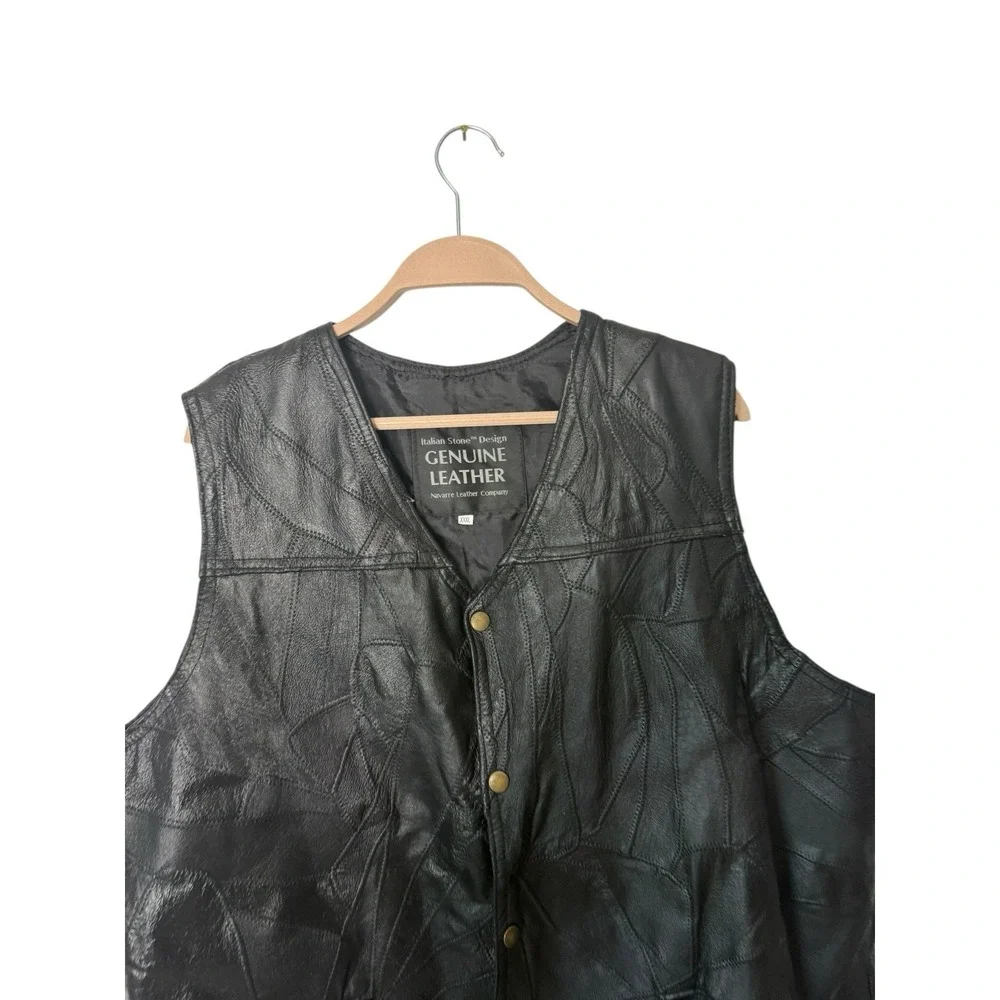 Italian Stone Mens Leather Vest XXXL Black Navarre Leather Patchwork Bike‎